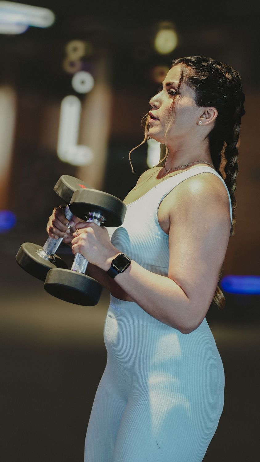 Dumbbells held at chest height